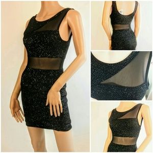 Sparkly mini stretch dress peekaboo mesh inserts s