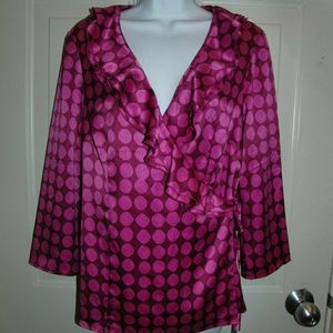 Ann Taylor Magenta Pink & Fuchsia Polka Dot Blouse
