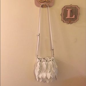 White feathered crossbody! Never been used!
