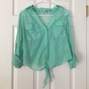 Teal sheer top