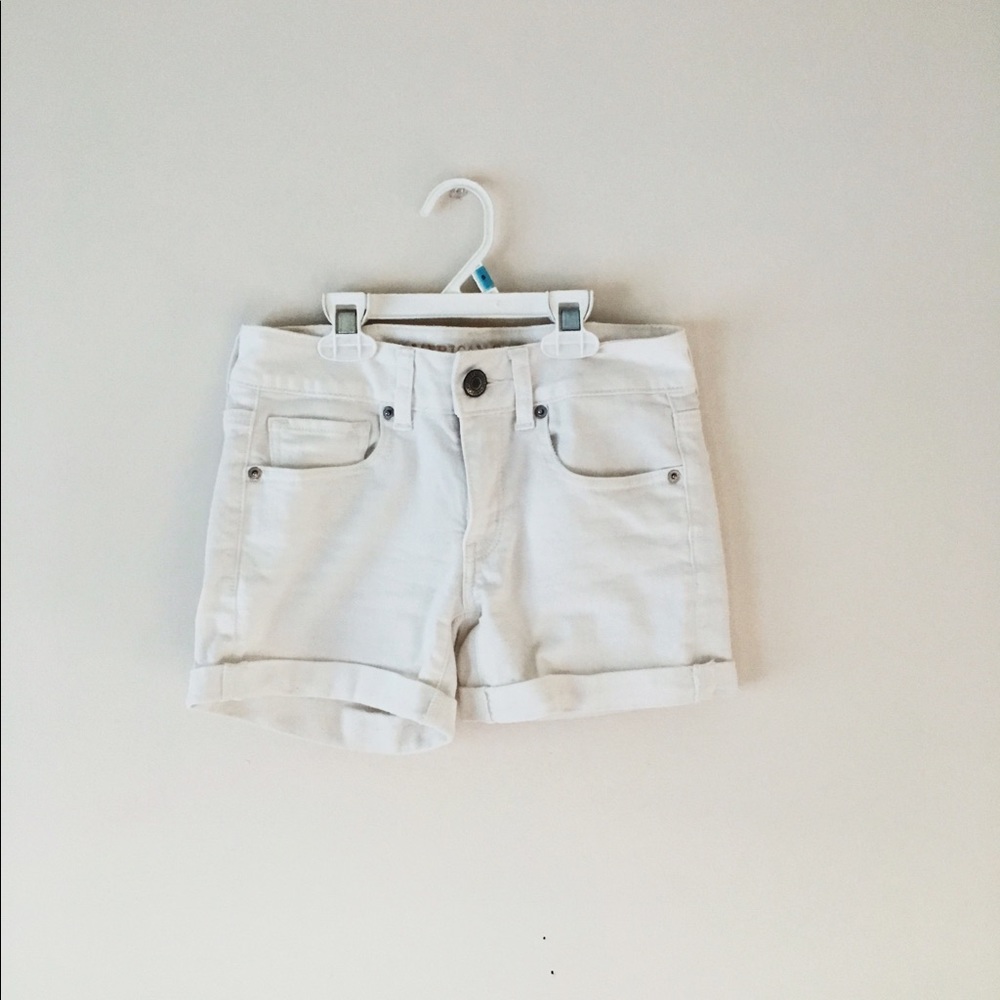 AEO white denim midi shorts