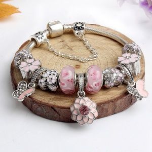 Pandora-style charm bracelet 19cm color pink