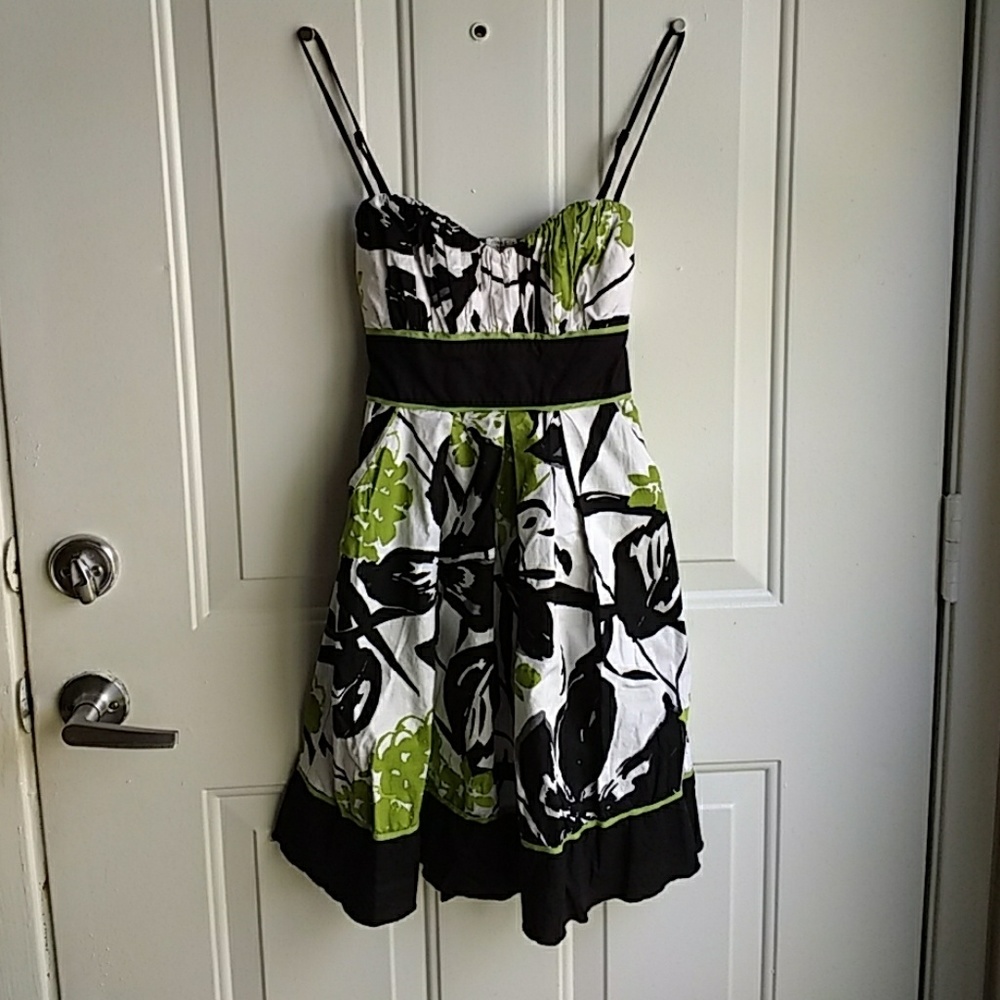 Black white grey and green spaghetti strap dress