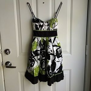 Black white grey and green spaghetti strap dress