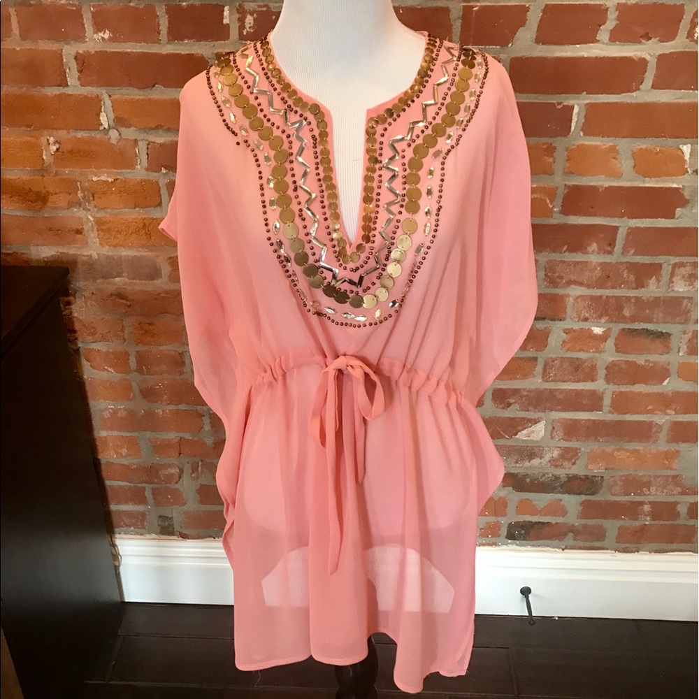 Peach swim suit cover up or top