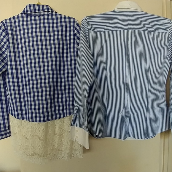 WOMEN'S BLUE PLAID & WHITE LACE BLOUSE SZ M/L - Picture 4 of 5