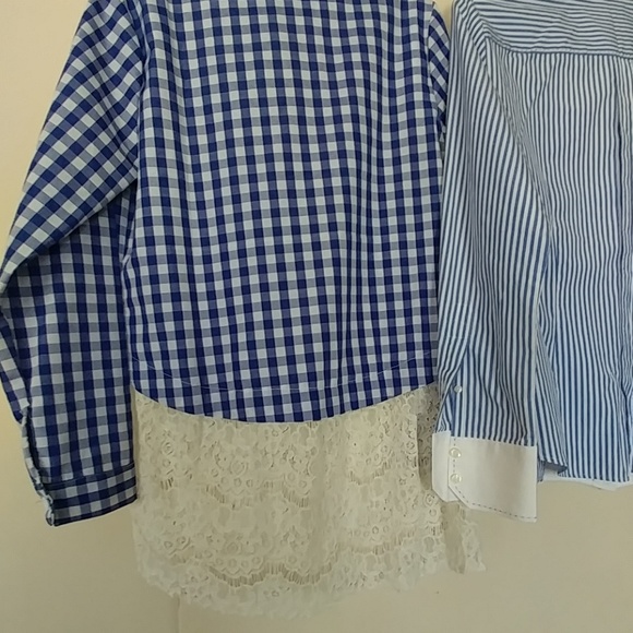WOMEN'S BLUE PLAID & WHITE LACE BLOUSE SZ M/L - Picture 5 of 5