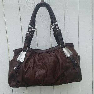B. Makowsky chestnut croc print leather bag