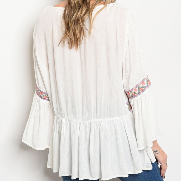 🌿LAST ONE🌿White Boho Tribal Tunic Blouse - Picture 2 of 4