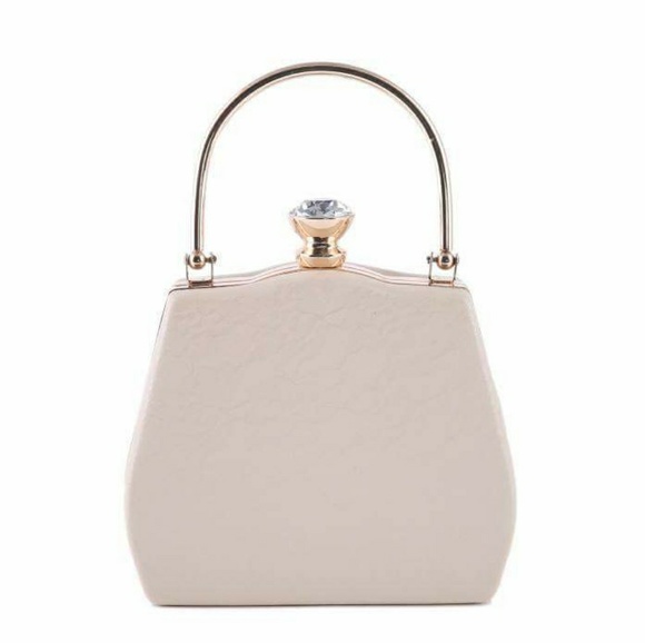 Handbags - Black Diamond Clasp Beige Lace Mini Purse