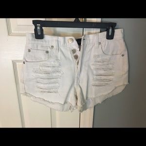 Mink pink white distressed jeans shorts
