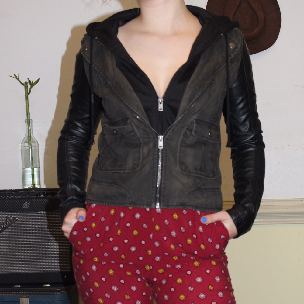 American Eagle Hoodie Lined Faux Leather Jacket