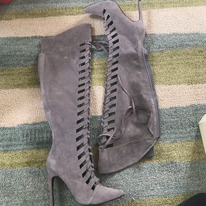 Grey suede tall boots
