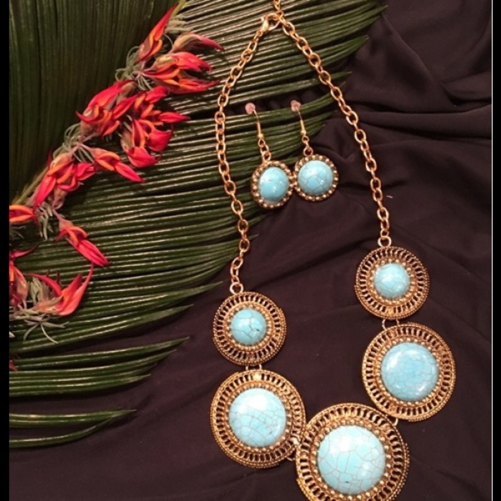 RUSTIC TURQUOISE NECKLACE & EARRING SET