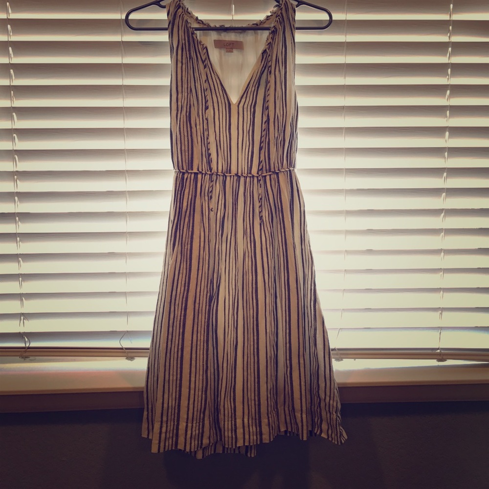 Ann Taylor Loft Navy striped linen dress