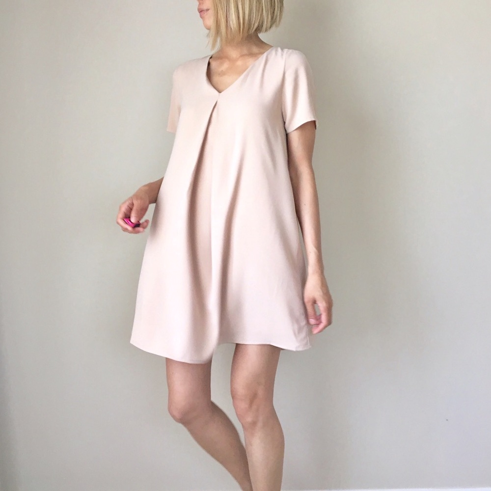Nude blush taupe lace up dress. - Picture 3 of 4