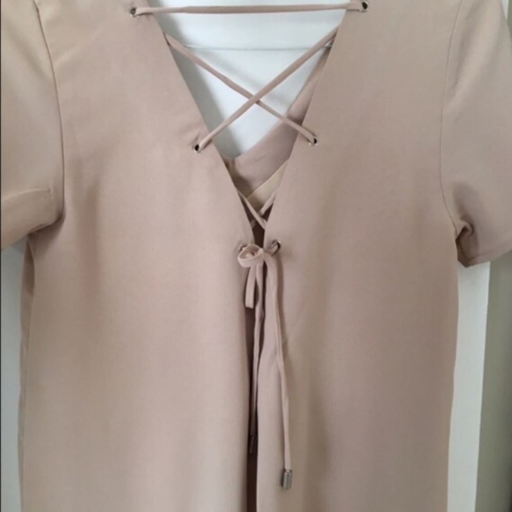 Nude blush taupe lace up dress. - Picture 4 of 4