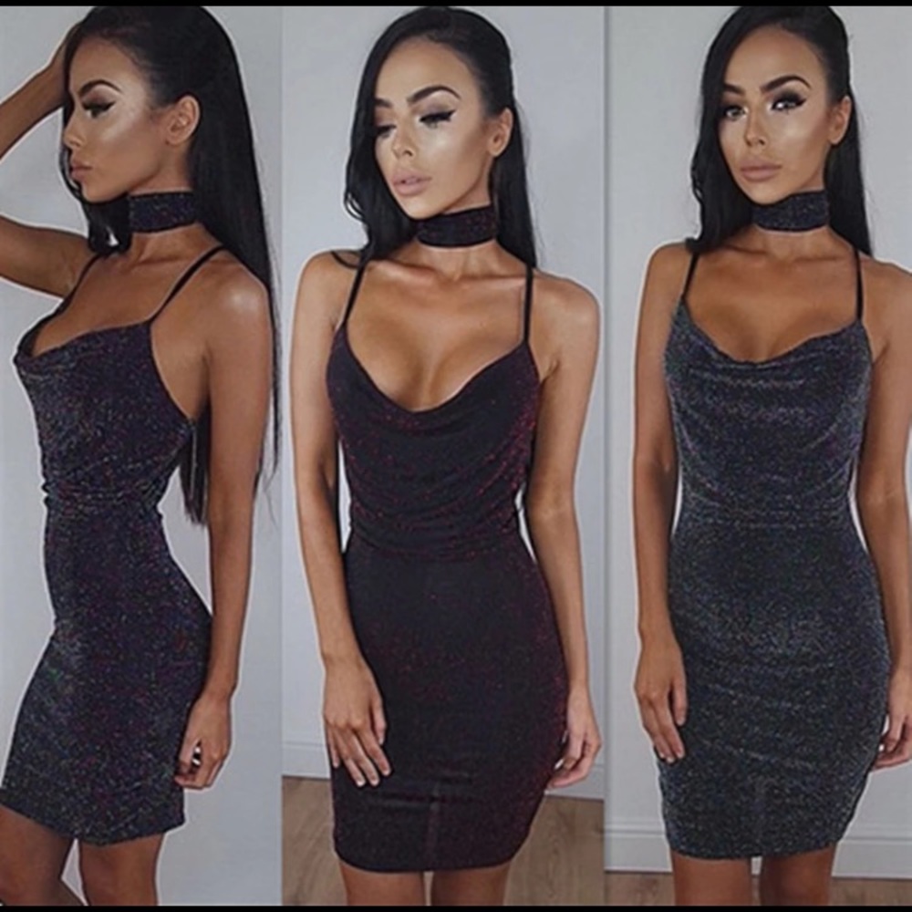 Shimmer Black Sexy Party Dress Size M XL