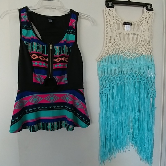 WOMEN'S CAMI TANK BLACK TRIBAL PATTERN ZIPPERED M - Picture 3 of 5