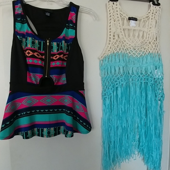 WOMEN'S CAMI TANK BLACK TRIBAL PATTERN ZIPPERED M - Picture 5 of 5