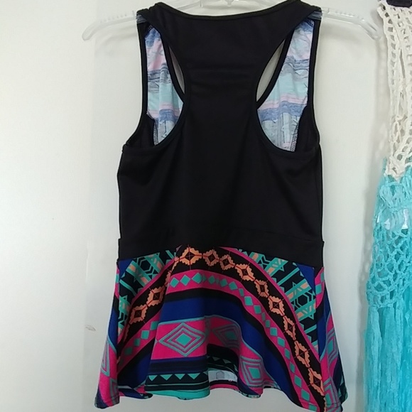 WOMEN'S CAMI TANK BLACK TRIBAL PATTERN ZIPPERED M - Picture 2 of 5