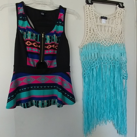 WOMEN'S CAMI TANK BLACK TRIBAL PATTERN ZIPPERED M - Picture 4 of 5