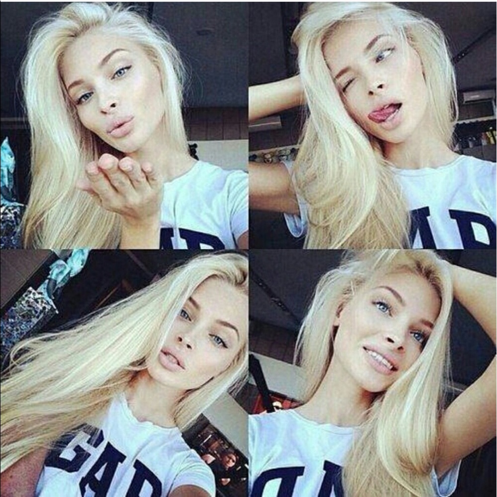LonggFull head clip in platinum blonde extensions