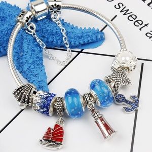 Pandora-style charm bracelet 19cm color blue