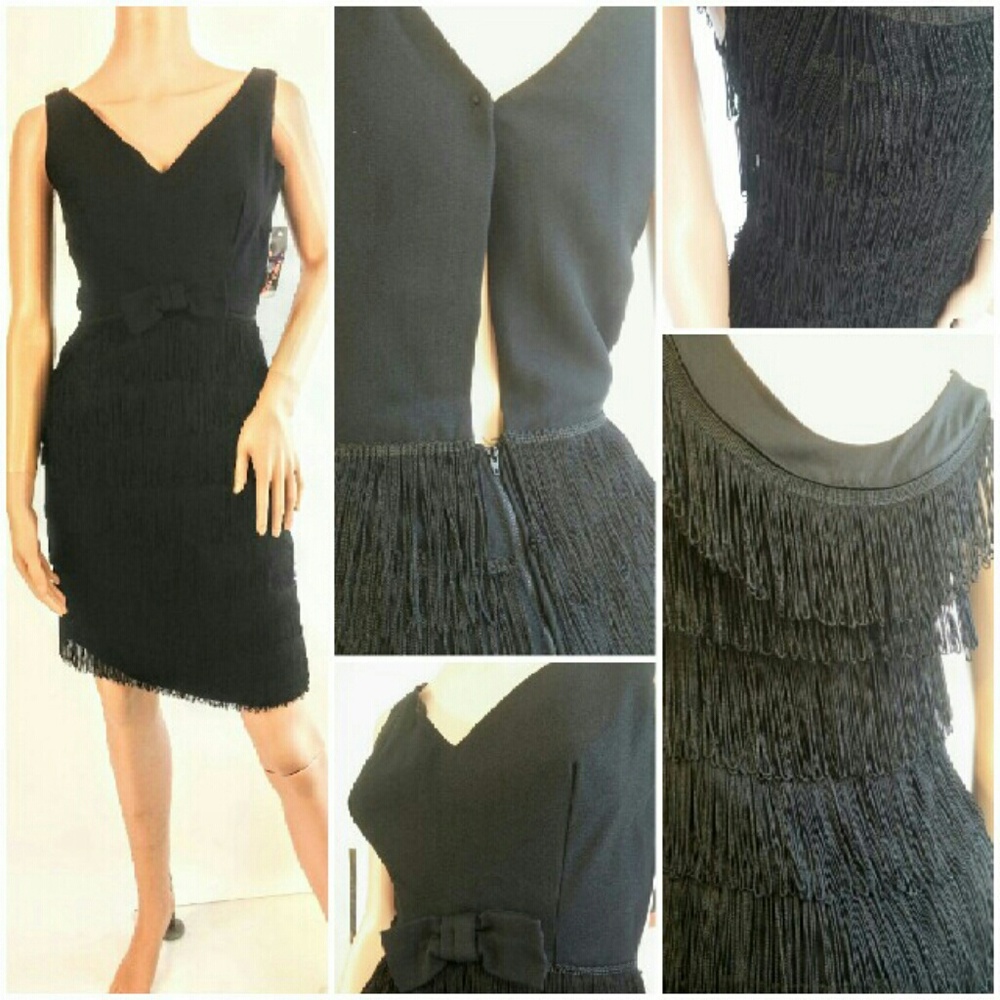 60s true Vintage Fringe dress black cocktail lbd