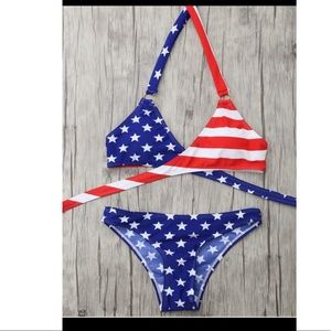 Flag print wrap bikini set.
