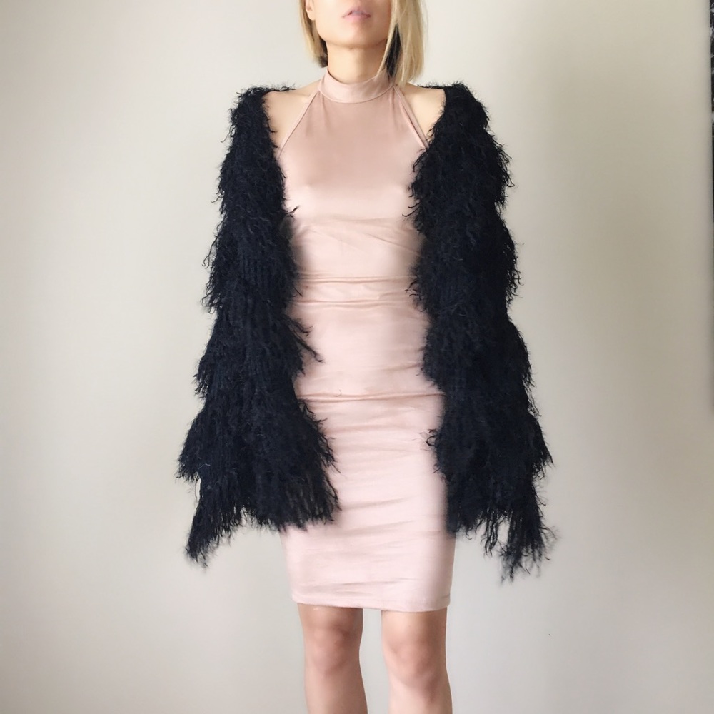 NUDE soft suede like choker bodycon dress. SALE - Picture 4 of 4