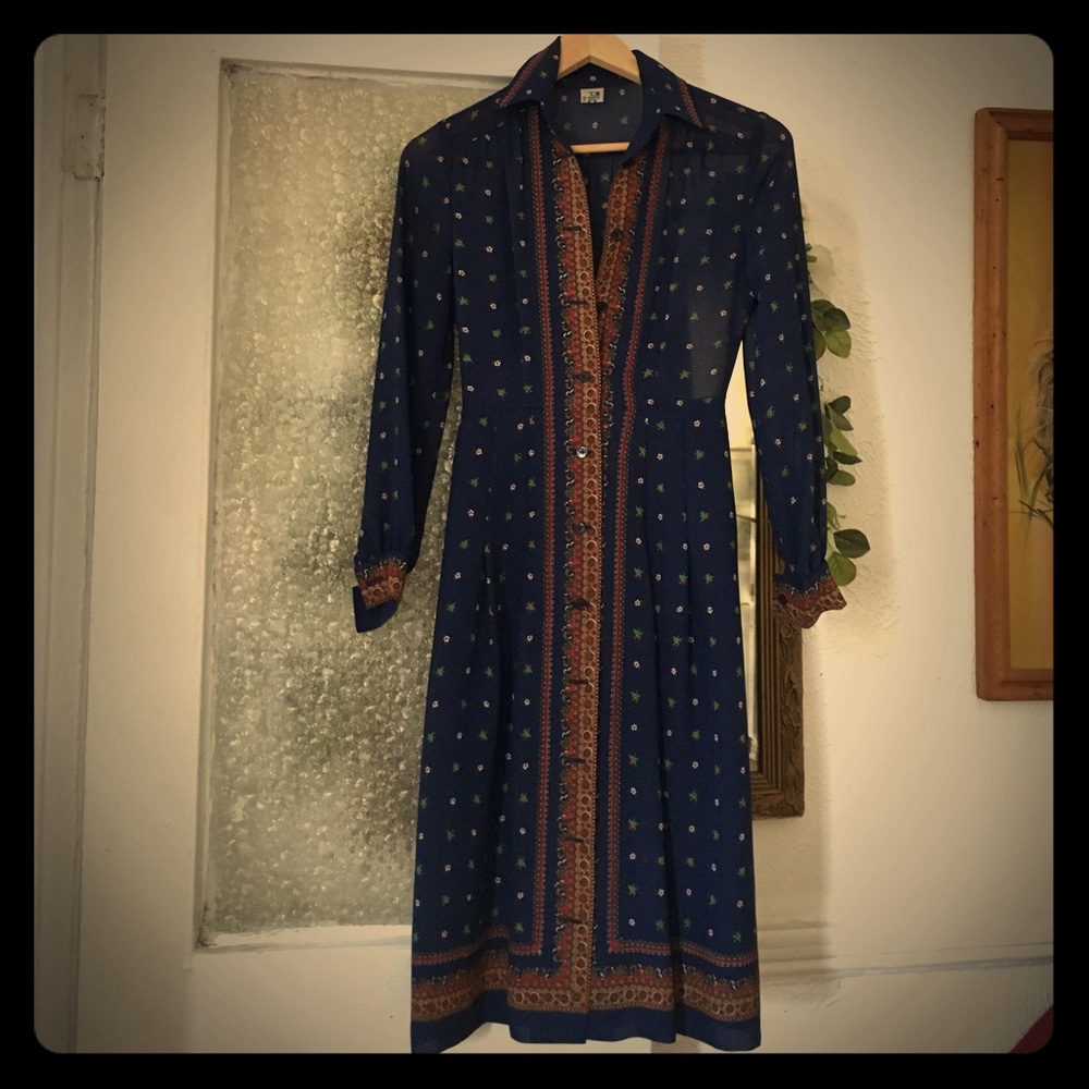 Japanese Navy Flower Printed Dress/kimono style