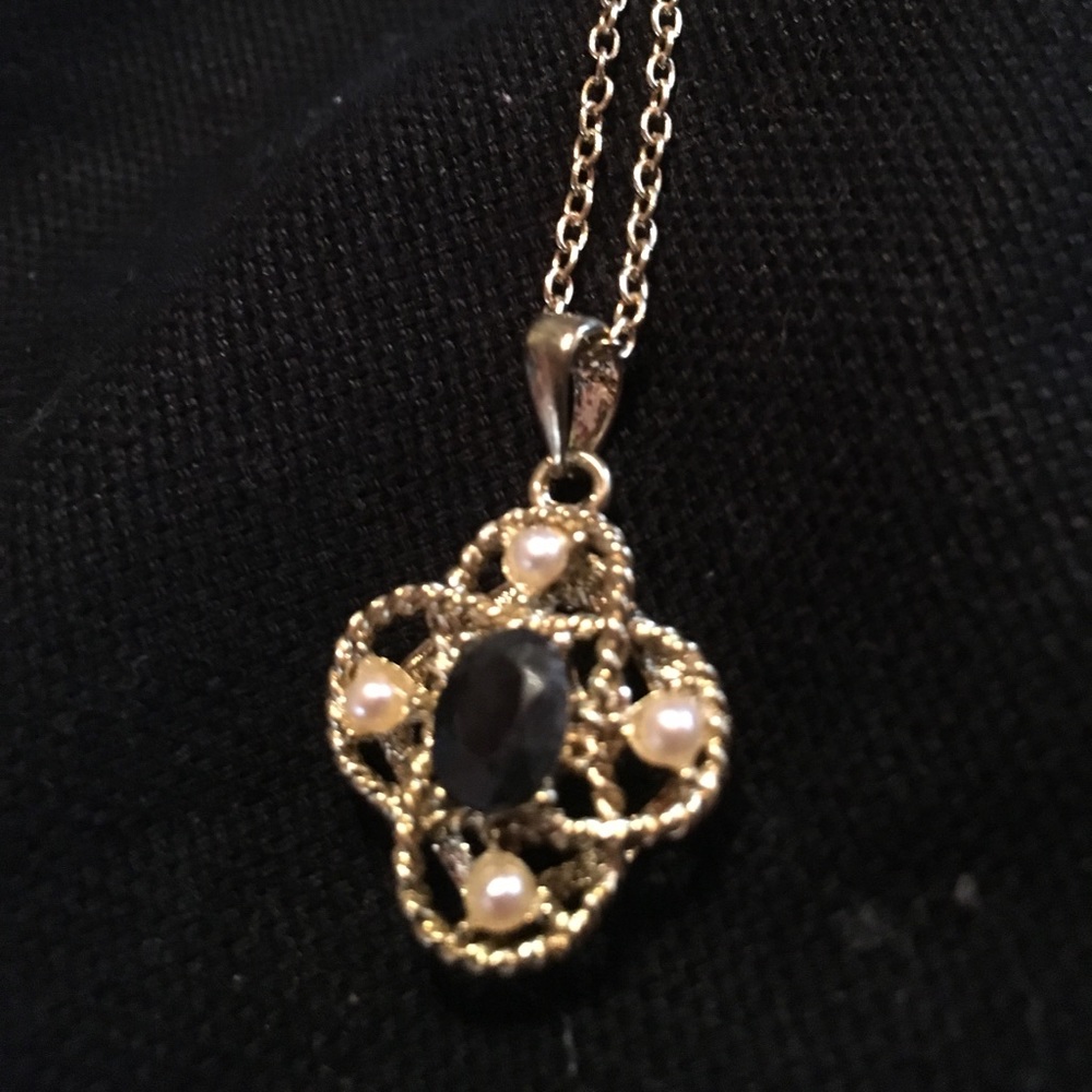 Faux pearl and sapphire necklace