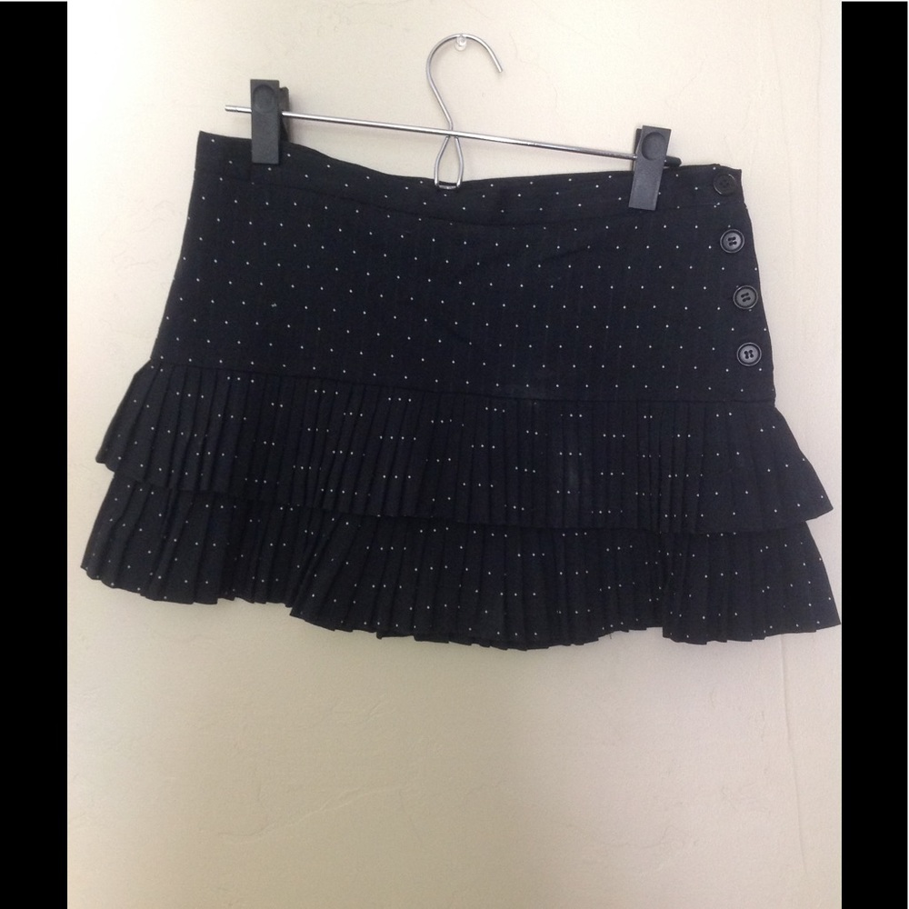 BCBG black polka dot pleated mini skirt