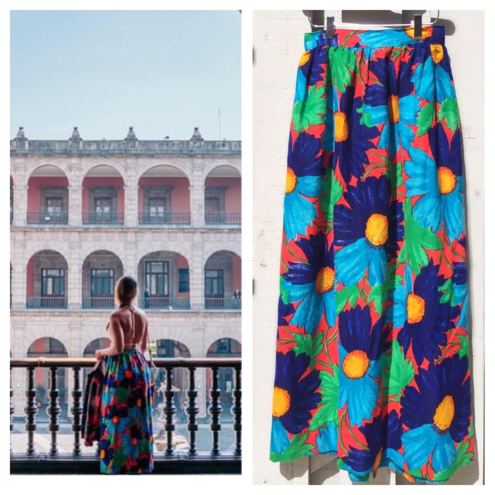 Blue Sunflower Maxi Skirt