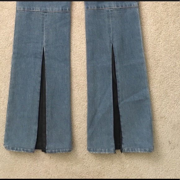 Alice + OliviaFlare Jeans w/Leather Pleat Detail - Picture 4 of 5