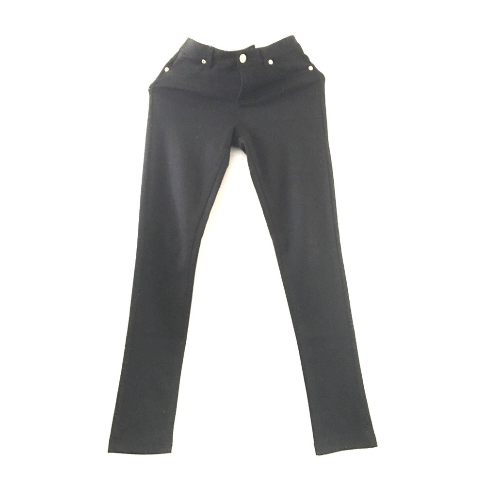 Black Stretch Skinny Pants with Gold Button
