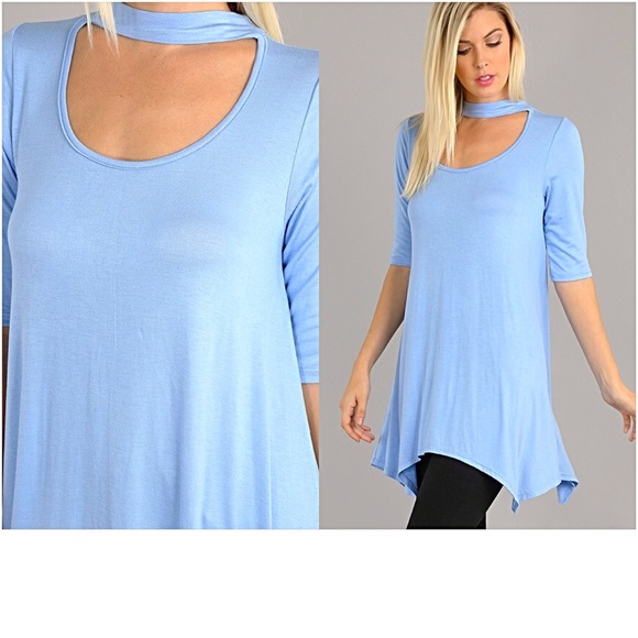 🔴PRICEDROP🔴Blue Chic Choker Tunic Top M/L sold - Picture 2 of 3