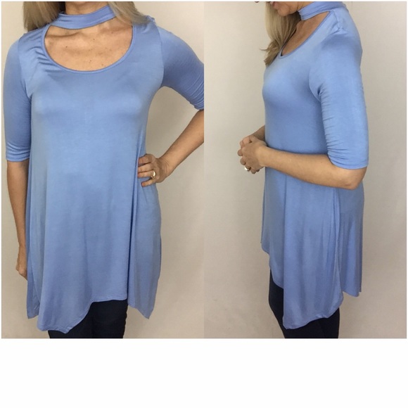 🔴PRICEDROP🔴Blue Chic Choker Tunic Top M/L sold - Picture 3 of 3