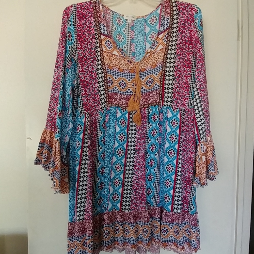 ππBOHO PAISLEY PRINT DRESS TUNIC SIZE 2X - Picture 1 of 8