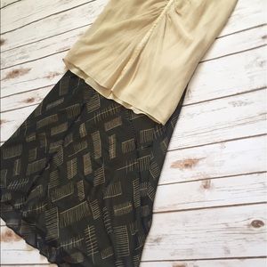 Skirt and top silk beige and darker green
