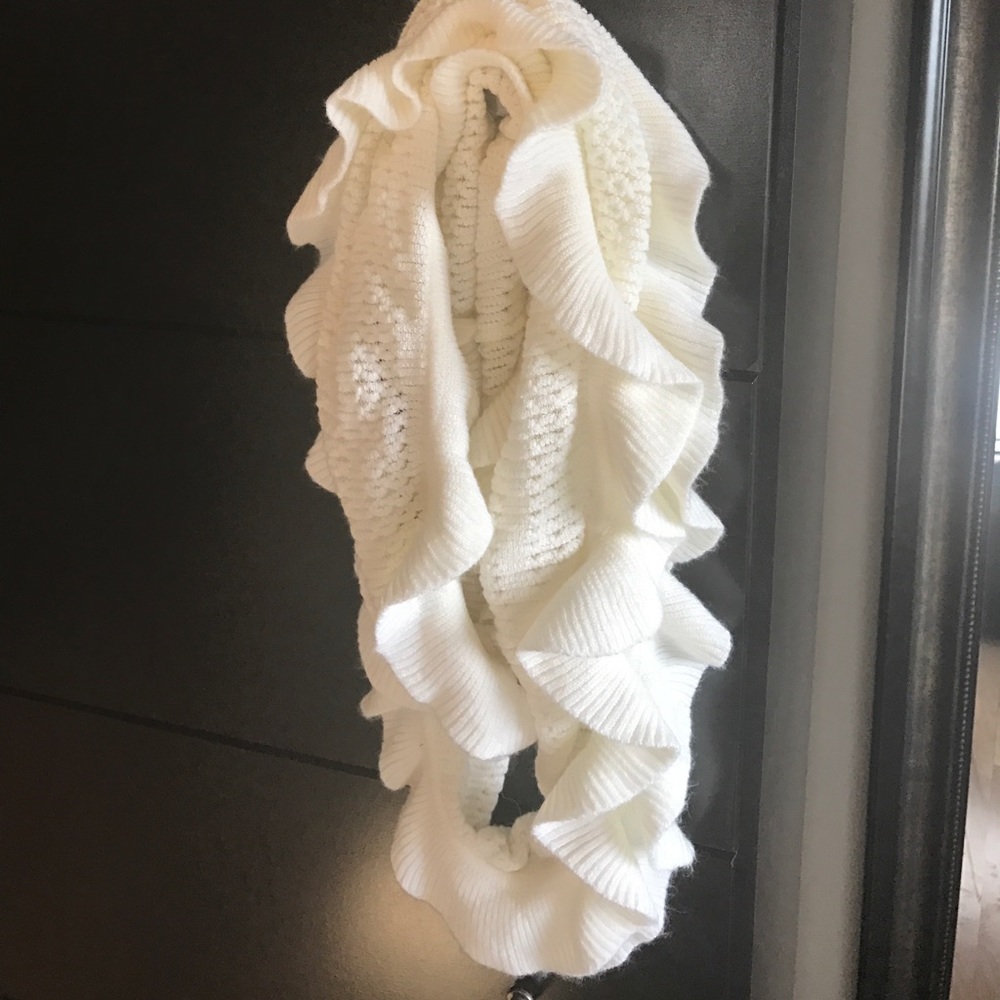 White Ruffled Infinity Scarf