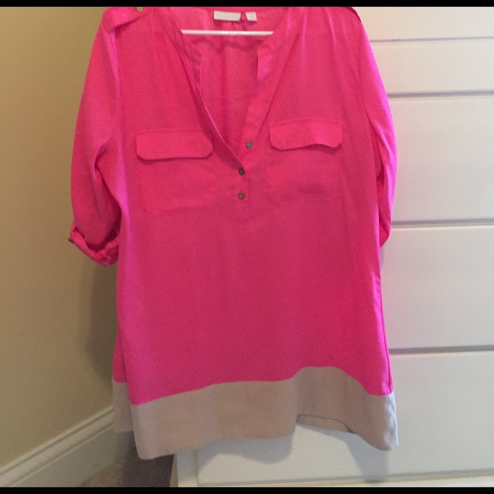 New York and company pink and cream blouse large