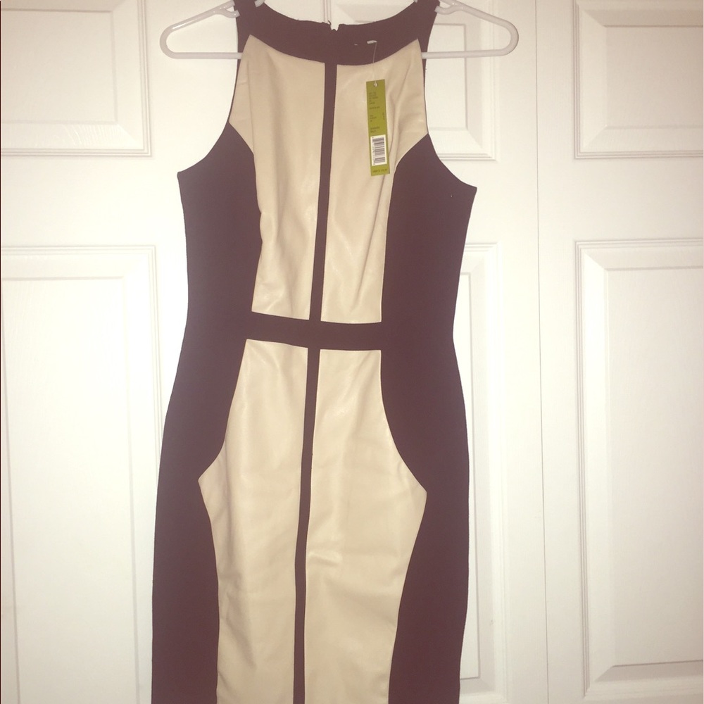 New with tags, Gianni Bini Faux-leather trim dress