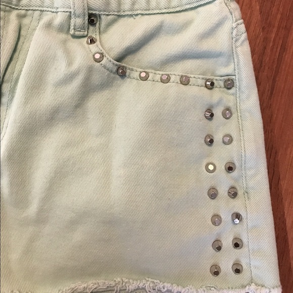Mint green shorts silver studded denim shorts - Picture 5 of 5