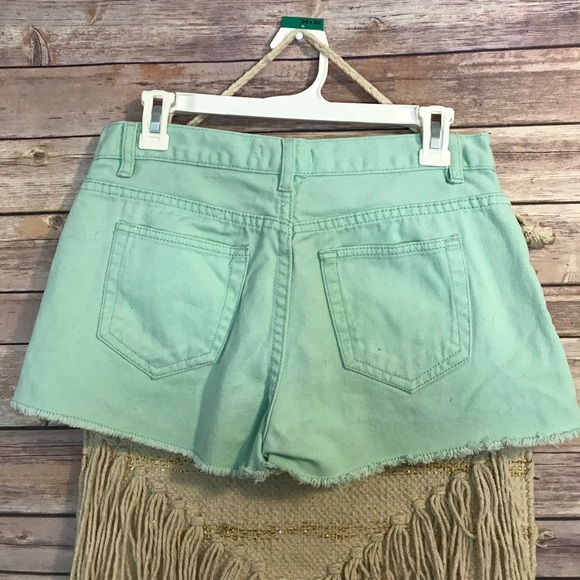 Mint green shorts silver studded denim shorts - Picture 3 of 5