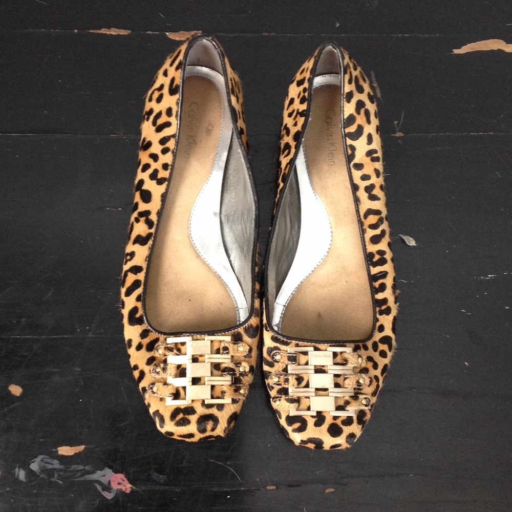 Calvin Klein cheetah print mohair flats