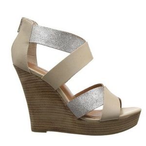 Seychelles Leather Silver Tan Wedge Heels - 6
