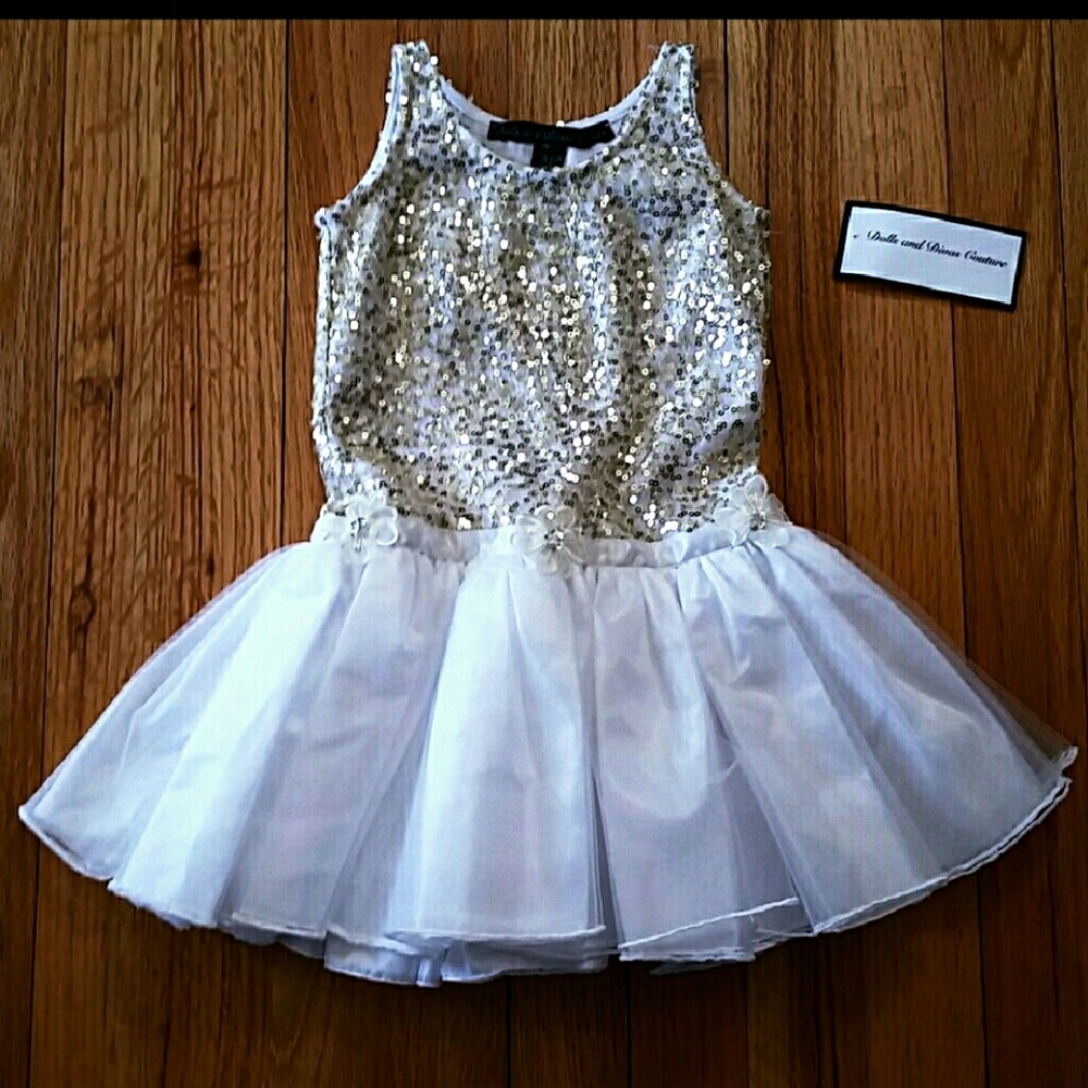 Dolls & Divas NWT Gold & White Sequin Dress