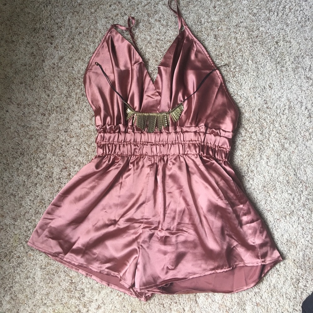 Satin crisscross strapped back waist wrap romper